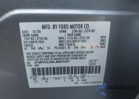 2020 Ford Edge Sel from USA, damaged, VIN 2FMPK3J98LBB03267